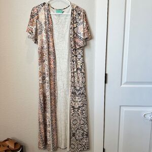 Judith March Pastel & Navy Soft Maxi Length Short Sleeve Kimono - Size M - EUC